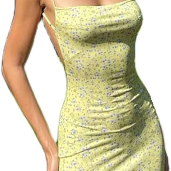 Dresses & Skirts - Women's Floral Maxi Dress Sleeveless Backless Ankle Length Party Wear